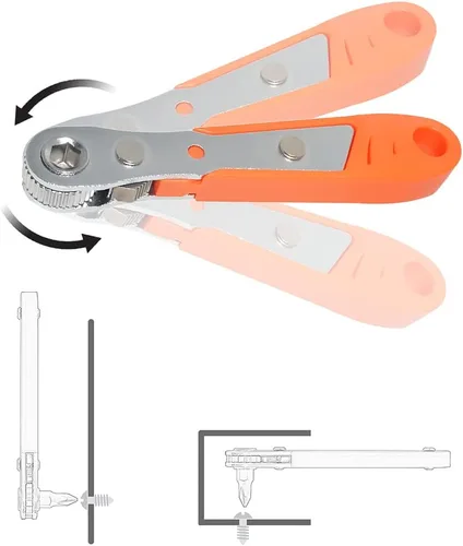 Vista 4 de Juego de 12 mini llaves de trinquete de 1/4 de pulgada de ángulo recto de acero de 36 dientes, mango reversible de 90 grados con juego de puntas