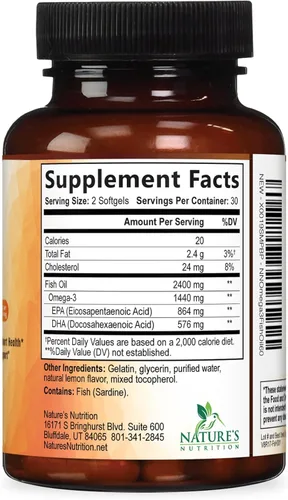 Vista 9 de Suplementos de aceite de pescado Omega 3 – 2400 mg de aceite de pescado por porción – Omega-3 de triple fuerza con ácidos grasos EPA y DHA – Apoyo
