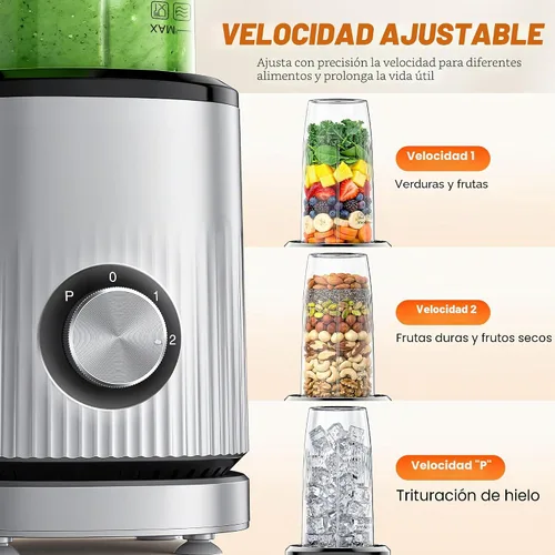 Vista 5 de Turelar Batidora de batidos para batidos y batidos con 2 tazas para llevar Gris plateado