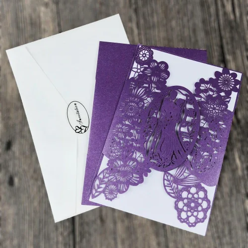 Vista 5 de FOMTOR Juego de 40 tarjetas de invitación de boda cortadas con láser azul con sobres, insertos y sellos, para boda, despedida de soltera, baby