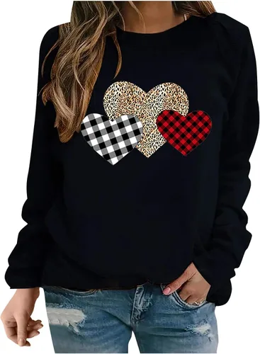 Vista 92 de Sudadera de manga larga con estampado de leopardo y corazón para mujer, para el día de San Valentín, sin botones, para niñas, regalos