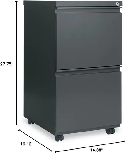 Vista 2 de Alera PBFFCH - Archivador de pedestal de metal con dos cajones con tirador de longitud completa, 14 7/8 pulgadas de ancho x 19 1/8 pulgadas