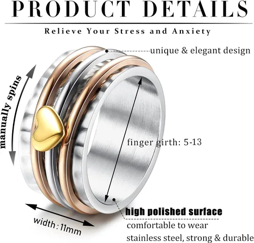 Vista 31 de Magitaco Anillos giratorios de acero inoxidable, anillos para ansiedad, anillos de ansiedad para mujeres y hombres