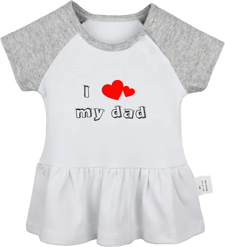 Vista 5 de Pack of 2, I Love My Dad & I Love My Mom Funny Print Dresses, Newborn Infant Baby Girls Princess Dress, Cute Ruffle