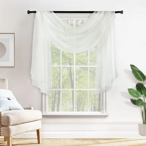 Vista 26 de MIULEE Cenefa Beige para Ventana para Fiesta - Cortina Transparente Cenefa Superior Tratamiento de Ventana Cortinas Decorativas para Arco de Boda