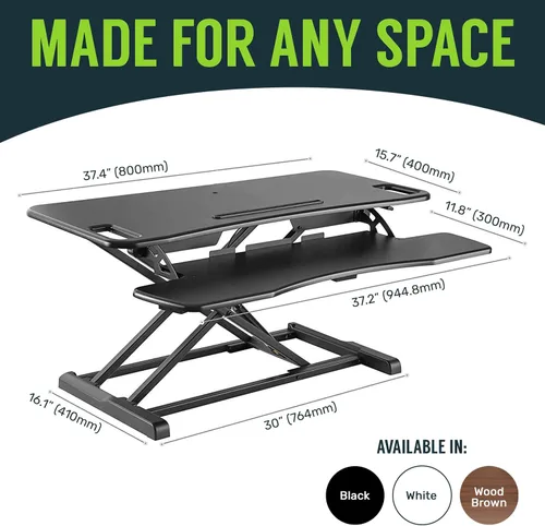 Vista 2 de TechOrbits - Convertidor de escritorio de pie, regulable, para sentarse y pararse, madera de fibropanel de densidad media, bandeja para teclado