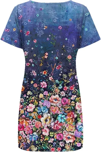 Vista 6 de Ceboyel Vestido de camiseta floral bohemio para mujer, hasta la rodilla, vestido casual de moda, trajes de playa y verano 2023