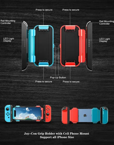 Vista 7 de Joso Soporte de agarre Switch Joy-Con con soporte para teléfono celular, compatible con todos los iPhone iOS 16.0+, fácil de instalar y estable