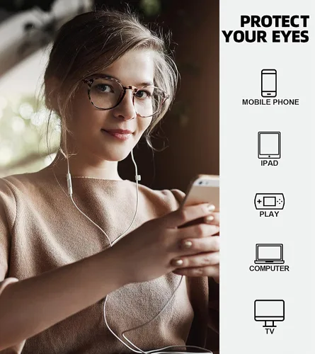 Vista 3 de Gafas redondas de bloqueo de luz azul para mujer, antifatiga ocular, lentes transparentes para computadora con filtro de luz UV Gradiente negro/rosa
