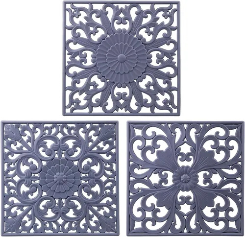 Vista 10 de Salvamanteles de silicona para platos calientes, ollas y sartenes, tapete de salvamanteles tallado multiusos, tapetes de silicona aislados
