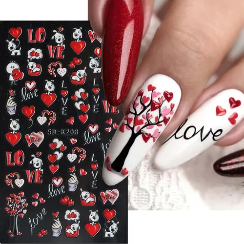 Vista 7 de Calcomanías de arte de uñas para el día de San Valentín, calcomanías de uñas de corazón lindo perro, oso, flor, corazón, amor, San Valentín, diseño