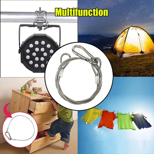 Vista 5 de Cable de seguridad para luces de escenario, 110 libras, 176 libras, cuerda de seguridad de acero inoxidable de 31.5 pulgadas para iluminación