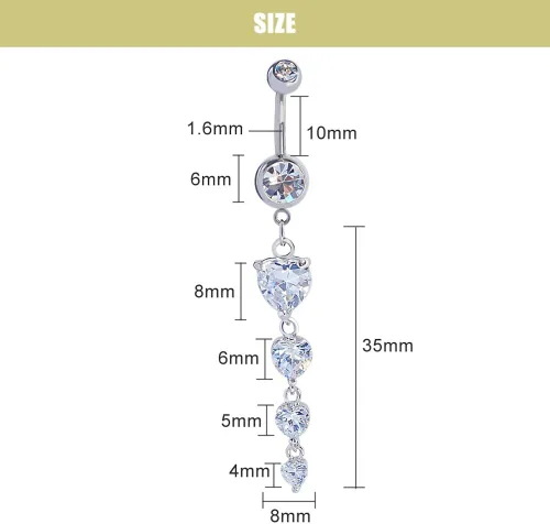 Vista 5 de Mutreso Anillo para ombligo con circonitas y corazón acero quirúrgico 14G piercing para ombligo