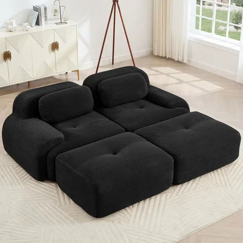 Vista 23 de Juego de sofás seccionales sin hueso de 117 pulgadas para sala de estar, modular en forma de L y sofá de 3 plazas con asiento profundo, almohadas