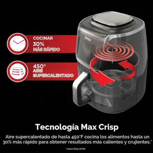 Vista 3 de Ninja Freidora de aire EzView Max XL, capacidad de 5.5 cuartos de galón, 7 funciones: Max Crisp, Air Roast, Bake, Reheate, Deshidrate y más, hasta