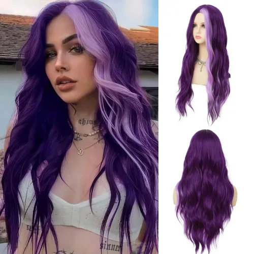 Vista 9 de Pelucas largas rizadas y onduladas de Dai Cloud, con cabello negro y reflejos blancos, de pelo sintético, resistente al calor, para mujer, para uso
