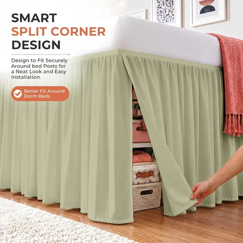 Vista 47 de Dorm Ruffle Twin XL 28" Drop Extra Long BedSkirt, Premium Brushed Microfiber Tailored Drop, Put On Elastic Long Dust Ruffle, Split Corner, Bedroom