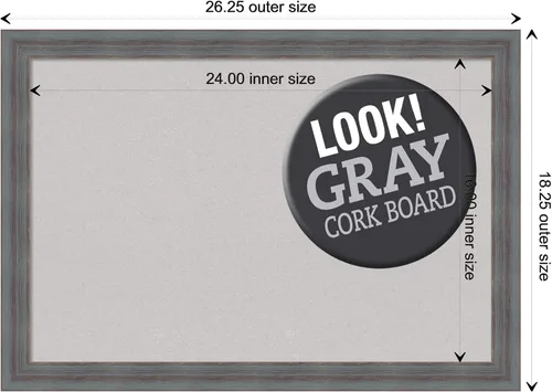 Vista 6 de Amanti Art Tablero de corcho gris para pared (26 x 18) con marco de madera azul rústico Dixie, tablero de corcho mediano para oficina, tablero
