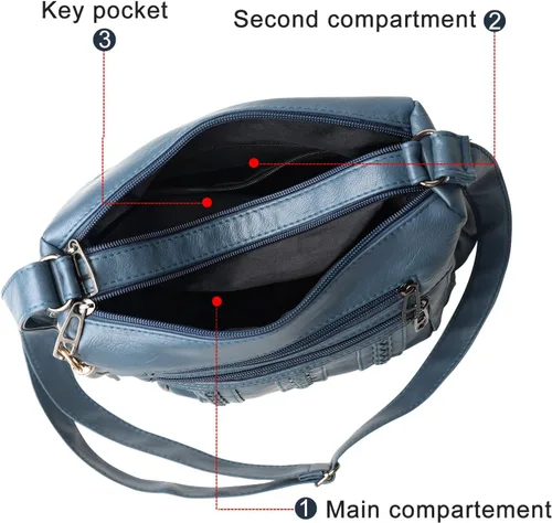 Vista 5 de ELDA Monederos para mujer, de piel sintética suave, bolso cruzado con múltiples bolsillos