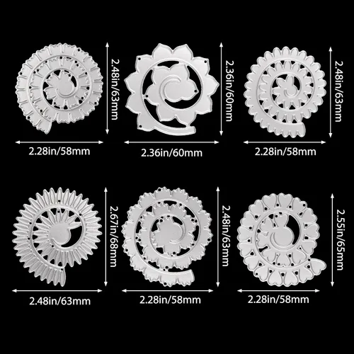 Vista 2 de Troqueles de corte de metal de flores 3D para hacer tarjetas, 6 plantillas de estampado de flores en espiral para álbumes de recortes, papel