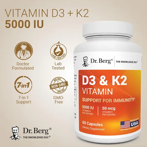 Vista 2 de Dr. Berg Fuerza Máxima 2-en-1 Vitamina D3 K2 5000 IU D3 Derivado Naturalmente 4 Veces Probado y Verificado en Laboratorio Fórmula de Alta