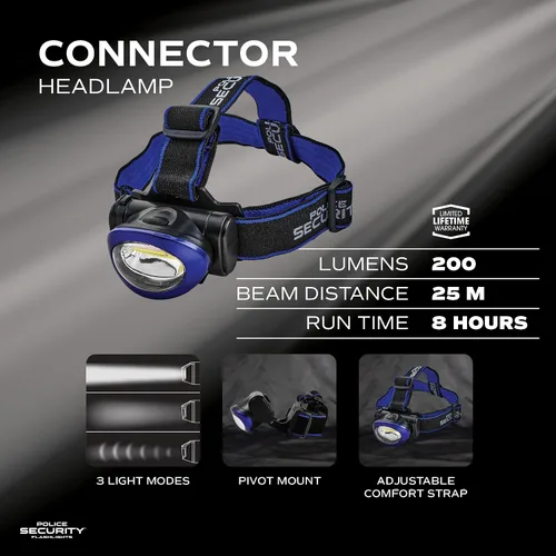 Vista 2 de Police Security Flashlights 99645 Connector 150 Lumens LED Headlamp