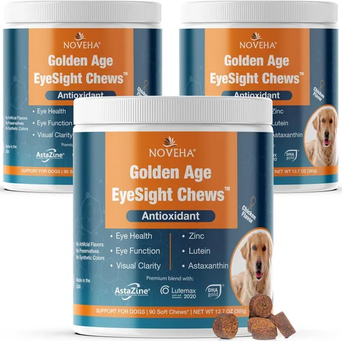 Vista 8 de NOVEHA Suplemento ocular para perros (90 masticables), apoyo visual con luteína + vitamina C y antioxidantes de astaxantina, vitaminas para perros