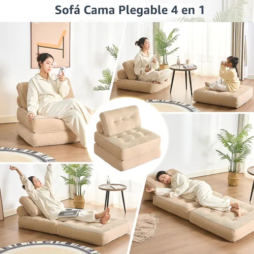 Vista 3 de Afuson Silla Cama Plegable, Sofá Cama Futón, Sofá de Piso para Adultos, Silla Cama para Sala de Estar, Sofá de Descanso, Sofá Cama Convertible