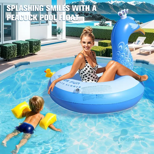 Vista 4 de DeeprBetter Flotador inflable de pavo real para piscina, flotadores inflables de piscina, flotadores de piscina de animales grandes para adultos