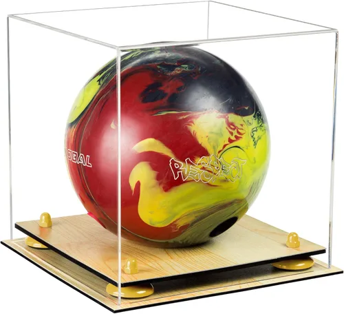 Vista 63 de Better Display Cases Acrylic Bowling Ball Display Case with Mirror Case, Yellow Risers and Clear Base (B33/A028)