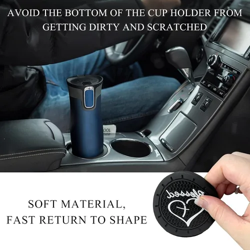 Vista 6 de KVAEY 2 PCS Posavasos para Portavasos de Coche, 2.76 Pulgadas Alfombrillas Antideslizantes para Bebidas del Vehículo con Linda Cruz Bendita