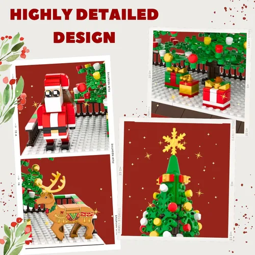 Vista 5 de Juego de construcción de árbol de Navidad, figuras de Papá Noel y reno, bloques de construcción, para niños de 6 años en adelante, niños, niñas
