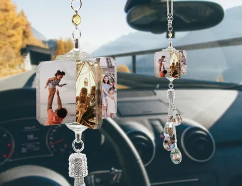 Vista 16 de Colgante personalizado negro-8 para foto de coche, adornos colgantes de automóvil, para mujeres y hombres, regalo del día de San Valentín