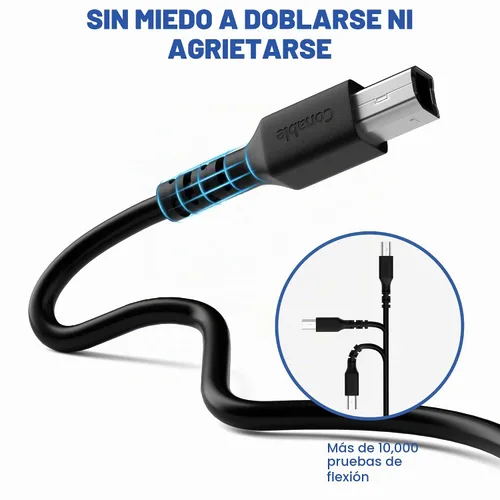 Vista 5 de Cable de impresora USB A a B de 2 pies, cable de impresora USB 2.0 de alta