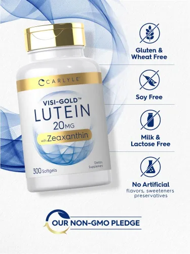 Vista 4 de Carlyle Luteína y zeaxantina 20 mg 300 cápsulas blandas Vitaminas para la salud ocular Suplemento sin OMG y sin gluten