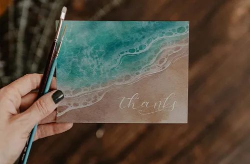 Vista 2 de Ocean Watercolor Greeting Cards Blank Inside with Envelopes Set of 6 Beach Painting Cards for Any Occassion