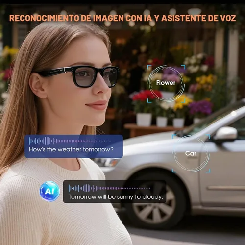Vista 3 de Gafas inteligentes para cámara AI, gafas de sol de video 4K con estuche de Negro