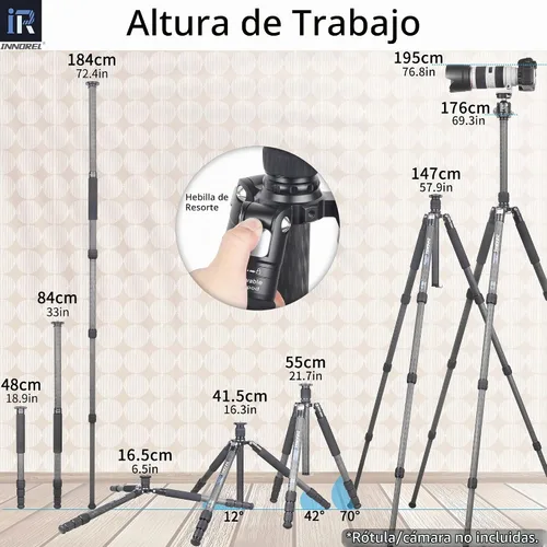 Vista 5 de Trípode de Fibra de Carbono - INNOREL RT85C Sin Rótula Cabeza de Bola Súper Profesional Trípode Monopié Soporte de Resistencia para Cámara DSLR Negro