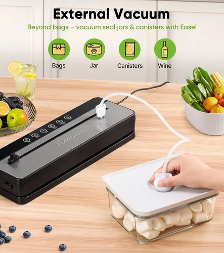 Vista 4 de Sellador al Vacío para Alimentos, Máquina Selladora al Vacío de Alimentos 6 en 1, Sellador de Alimentos con Cortador Integrado Sellador al Vacío