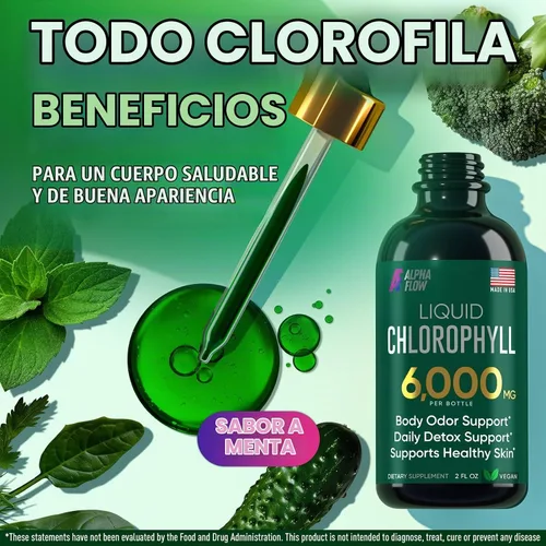 Vista 7 de Paquete de 2 Gotas Líquidas de Clorofila 6000MG – Gotas Líquidas de Clorofila Natural para Desintoxicación, Energía, Piel – Desodorante Interno