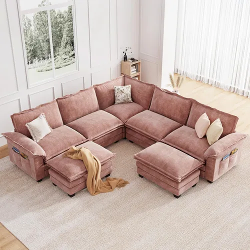 Vista 30 de KKL Sofá Seccional Modular de 89 Pulgadas, Sofá de Amor de 2 Asientos Sofá Nube con Asiento Profundo, Sofás Seccionales de Chenilla para Sala