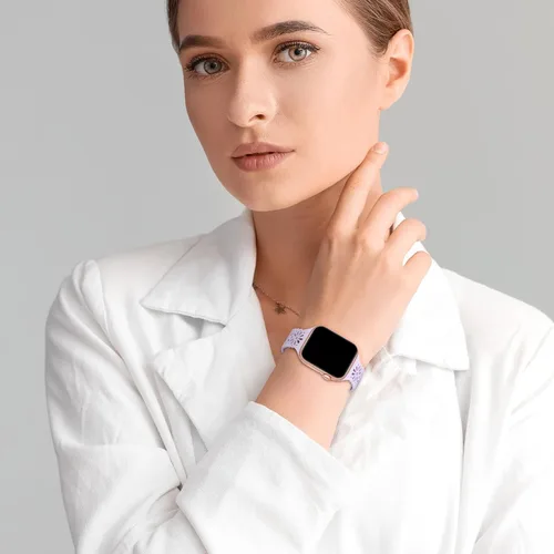 Vista 7 de Paquete de 6 correas de silicona delgadas y huecas de encaje compatibles con Apple Watch de 1.496 pulgadas, 1.575 pulgadas, 1.614 pulgadas, 1.654