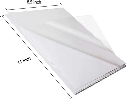Vista 2 de Papel adhesivo de vinilo imprimible para impresora de inyección de tinta, 8.5 x 11 pulgadas, 15 hojas translúcidas de alta calidad, papel adhesivo