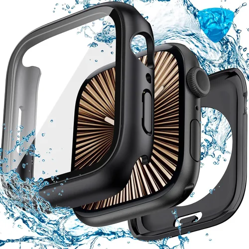 Vista 20 de 3 en 1 Goton Estuche impermeable duro para Apple Watch, protector de pantalla de 40mm, cubierta frontal de vidrio templado protectora completa