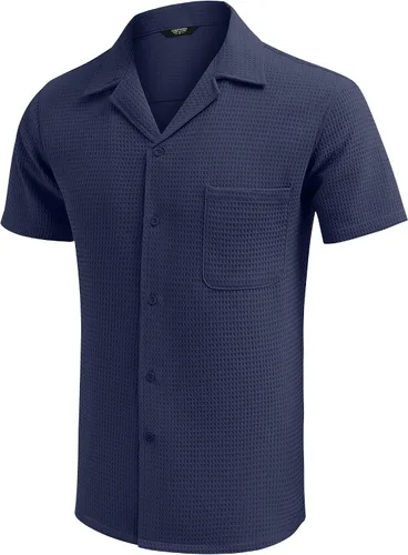 Vista 5 de COOFANDY Camisa de manga corta con botones para hombre, ajuste holgado, para playa cubana