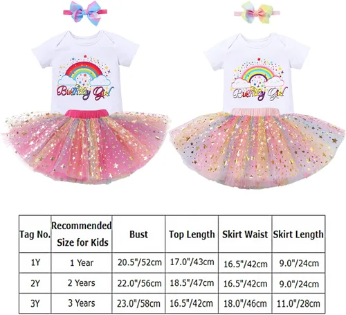 Vista 6 de IDOPIP Conjunto de 5 piezas de ropa para bebé con diseño de arco iris para 1er 2 3 cumpleaños para niña