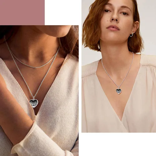 Vista 2 de FindChic Collar con medallón de corazón de plata de ley 925, nudo celta, rama delicada, ala de ángel, ramas de plantas, abrazo, llama, collar