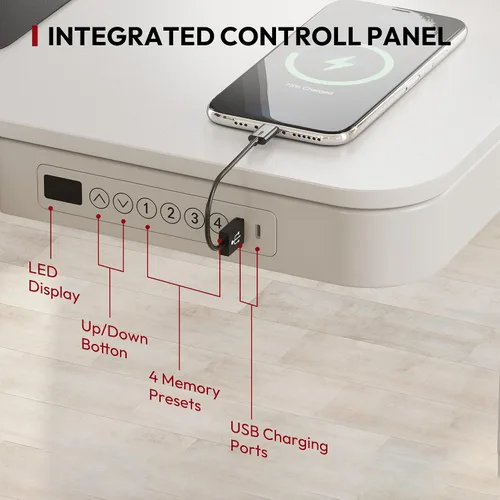 Vista 5 de SANODESK Escritorio eléctrico de una pieza ajustable en altura con cajón Blanco