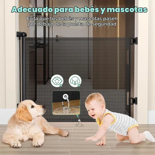 Vista 4 de HAMOPY - Puertas retráctiles para bebé, 33 pulgadas de alto, puerta de bebé extra ancha de hasta 71 pulgadas, puerta de malla autoblocante duradera