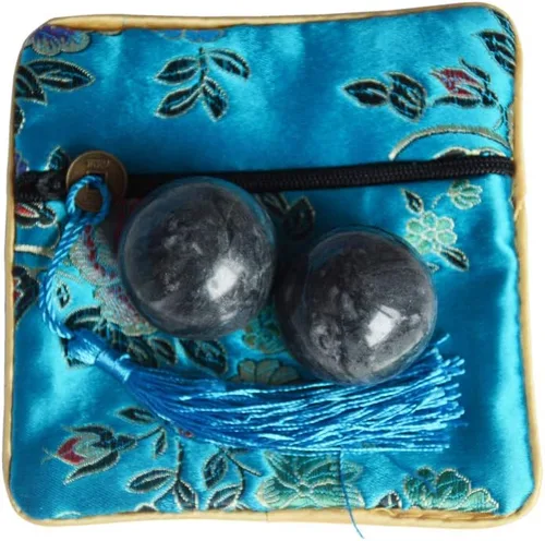 Vista 3 de Bolas de mano naturales de mármol chino de 1.4 in, bolas de estrés para ejercicio de salud negro y gris